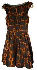 Asos Sleeveless Brocade Dress Copper & Black Flare Skirt size 4