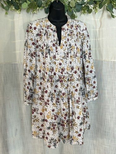 Old Navy SMALL Multi Floral Split Neck Pintuck Relaxed Shift Lined Mini Dress