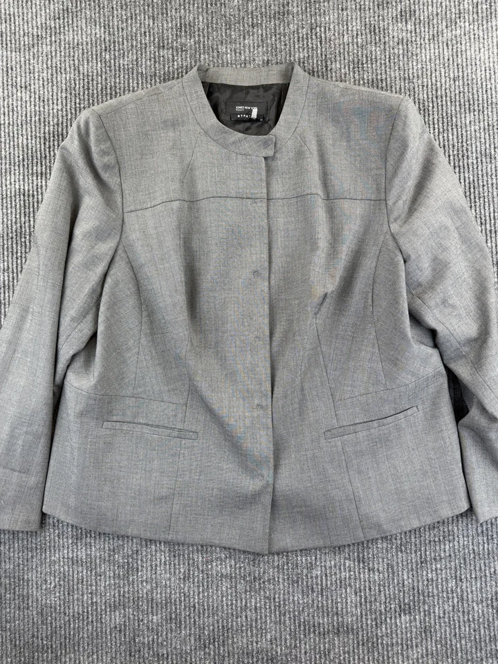 Blazer Jones New York Mujer Mujer 18W Gris Elastizado Sin Cuello Forrado Fácil Cuidado Foto 2 de 4