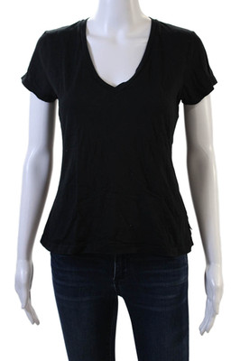 James Perse Womens Basic V Neck Black Cotton Short Sleeve T Shirt Size 3