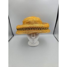 Vintage Pillbox Hat Women OS Mustard Yellow Excellent Gold Mesh Sequin ,Wool