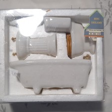 Mini Dreams White Porcelain Bathroom Set Bathtub Sink Toilet Dollhouse 3pcs