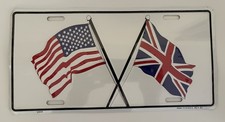 Usa  Uk British Flags Metal Embossed License Plate New Sealed