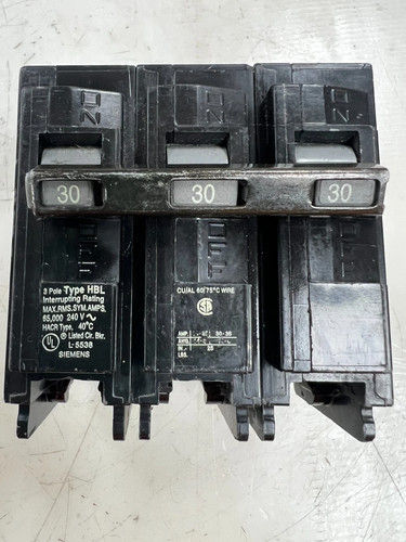 USED SIEMENS B330HH TYPE HBL 30 AMP CIRCUIT BREAKER 240 VAC 3 POLE 65kA