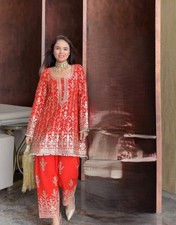 Heavy Faux Georgette Salwar Kameez Indian Wedding Party Wear Top Palazzo Set