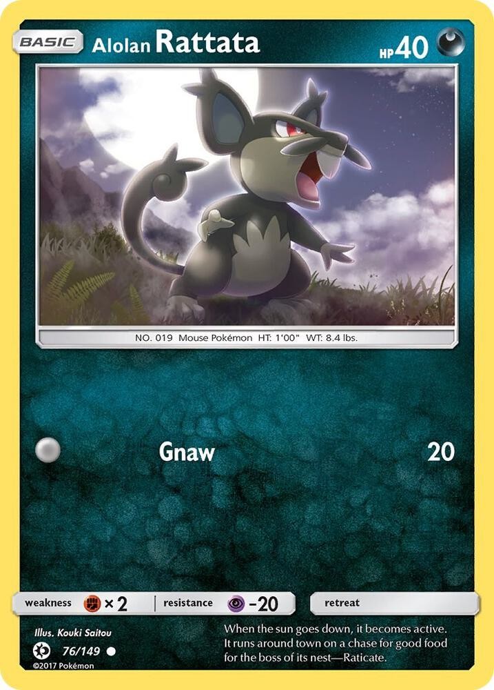 Pokémon TCG Alolan Rattata Sun & Moon Base Set 76/149 Common NM/M Darkness Mouse