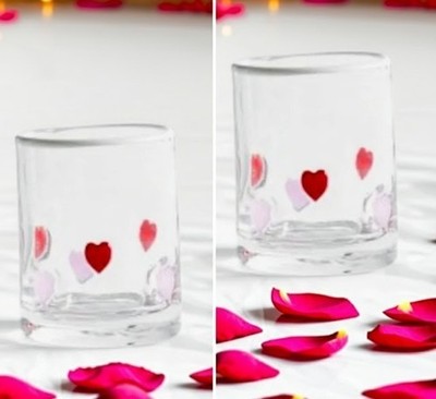 Pottery Barn Heart Embedded Double Old Fashioned Glass Set of 2