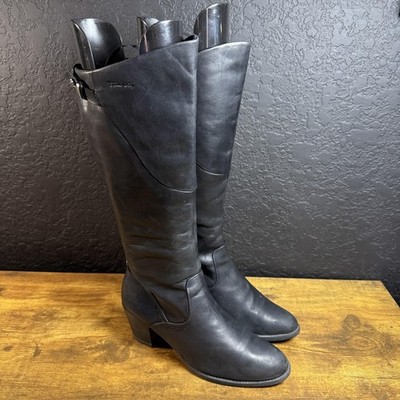 Tamaris Knee High Black Leather Block Heel Tall Boots Women's EU 38 US 7.5