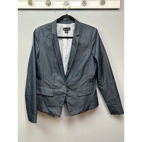 Attention Chambray Blazer Womens Size 16 Work Career Single Button Blue Stretch