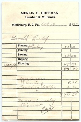 1948 Merlin H. Hoffman Lumber & Millwork Paid Billhead