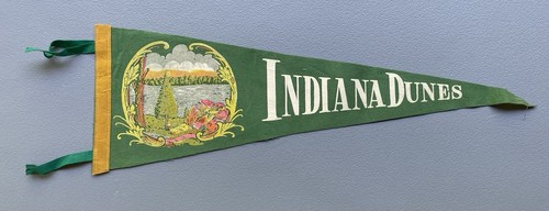 Vintage Indiana Dunes 25 Inch Pennant w Great Graphic Early Old