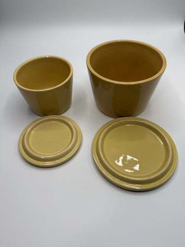 Vintage Kitchen Kraft Yellow Ware Refrigerator Butter Bowl Pottery Crock W/lids - Bild 2 von 6