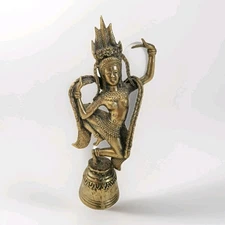 VTG Dancing Hindu Goddess Brass Bell Parvati Deity Chatri Nora Hand Crafted 8"