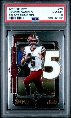 2024 PANINI SELECT NUMBERS #23 JAYDEN DANIELS ROOKIE RC PSA 8