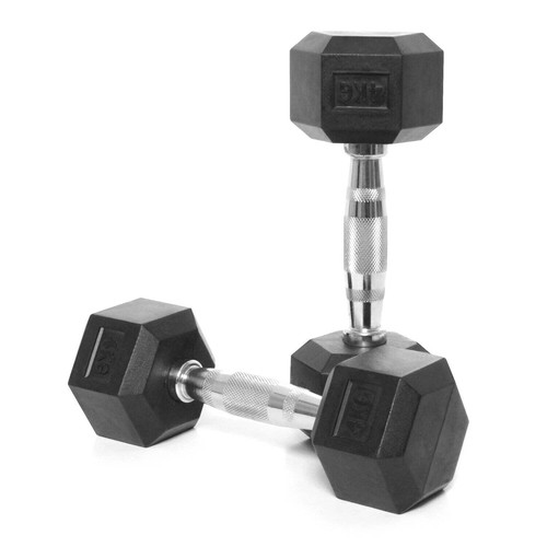 Pair Hex Dumbbells – Rubber Encased Cast Iron Weights Gym Home Strength Training - Picture 2 of 14
