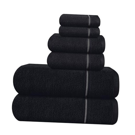 Ultra Soft 6-Piece Cotton Towel Set with 2 Bath Towels in Black