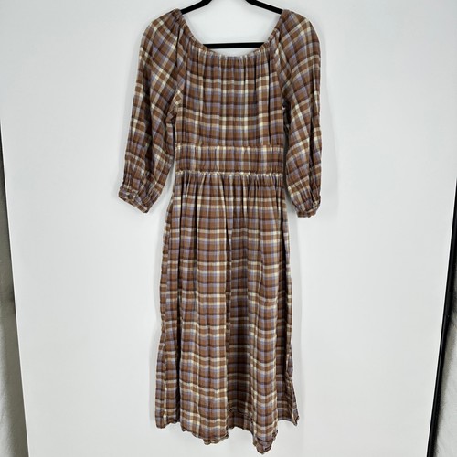 Madewell Gaze Sophia Midikleid kariert Bauern bescheiden neutral Damen XS - Bild 7 von 9