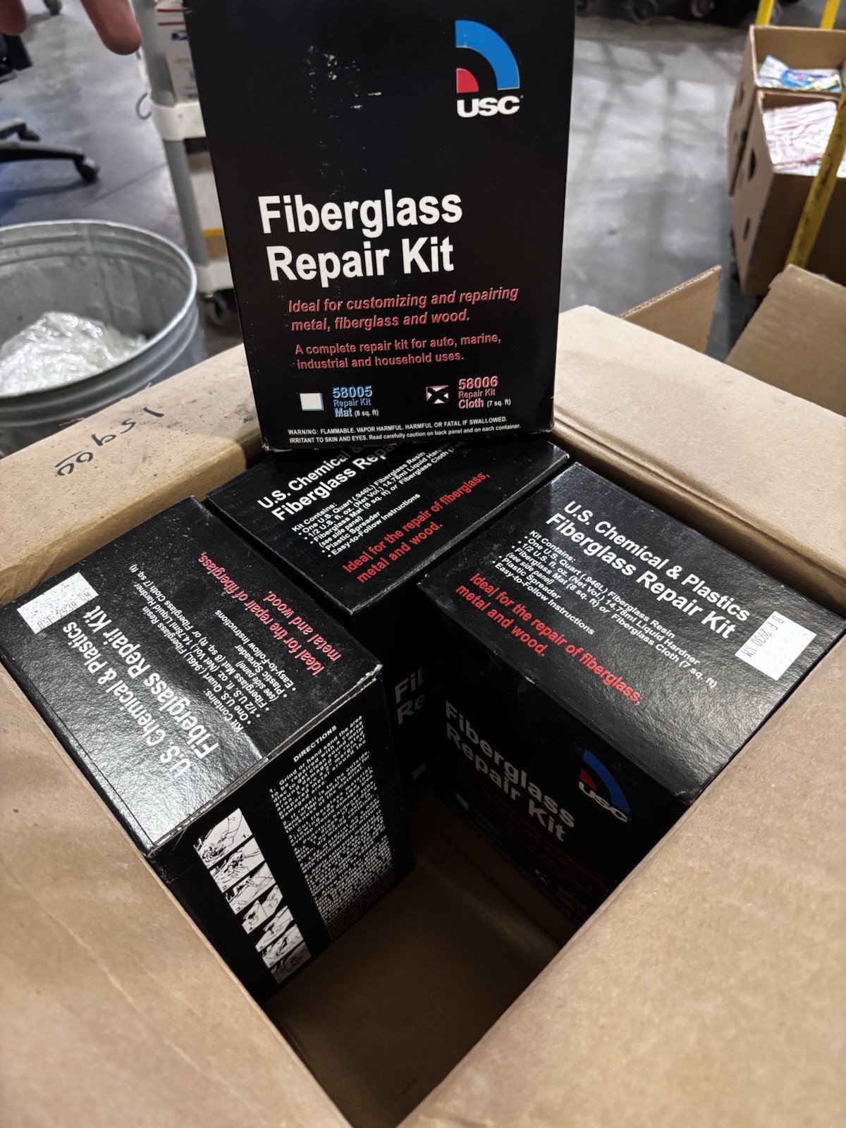 Case of 4 Fiberglass Repair Kit with Cloth and Resin USC 58006