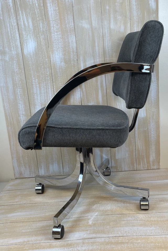 Milo Baughman MCM 中世纪现代 Cal-Style 丝绒灰色滚轮办公椅 — 第 4/4 张图片