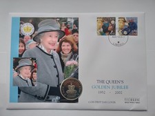 2002 Golden Jubilee QE II Ltd Edition St Helena 50 pence Coin / Liberia FDC