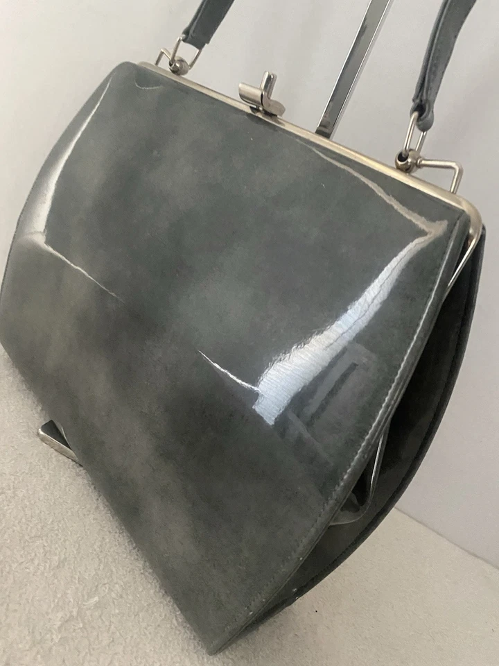 Vintage 50s 60s Patent Handbag Satchel Purse Gray Ombre - Image 3 of 4