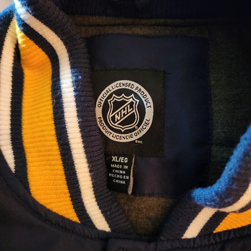 Buffalo Sabres NHL Official Licensed Jacket XL Blue Gray Varsity Bomber Snap - Picture 12 of 17