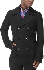Mens Naval Pea Coat Reefer Jacket Wool Coat