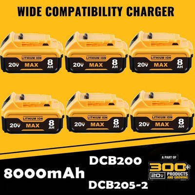 6X For DeWalt 20V Max 8.0AH Lithium Ion Battery DCB206 DCB205 DCB204 DCB200