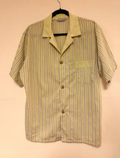 Pierre Cardin Cr ation Men s M Beige Striped Short Sleeve Spread Collar Shirt