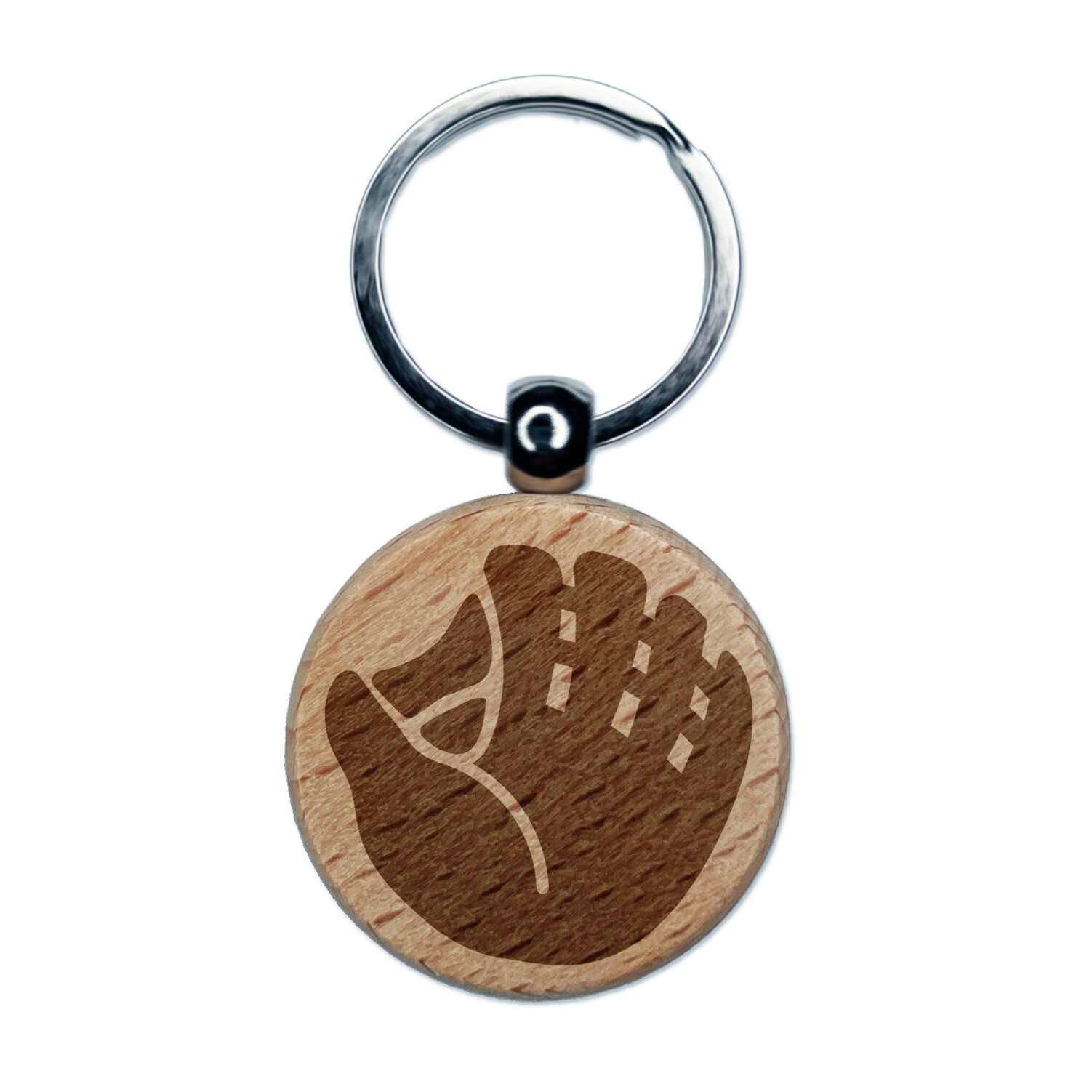 Baseball Glove Mitt Engraved Wood Round Keychain Tag Charm