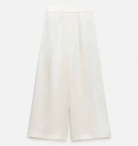 Zara Woman Collection Ecru White Darted Linen Blend Trousers XS UK6-8 ASO Celeb - Picture 4 of 19