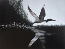 Lithographic Print  “Loon Taking Off” By artist,  Jim Dickens, 1994