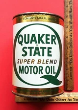 Vintage 1960's Quaker State Super Blend Motor Oil Old Metal Can NICE CAN