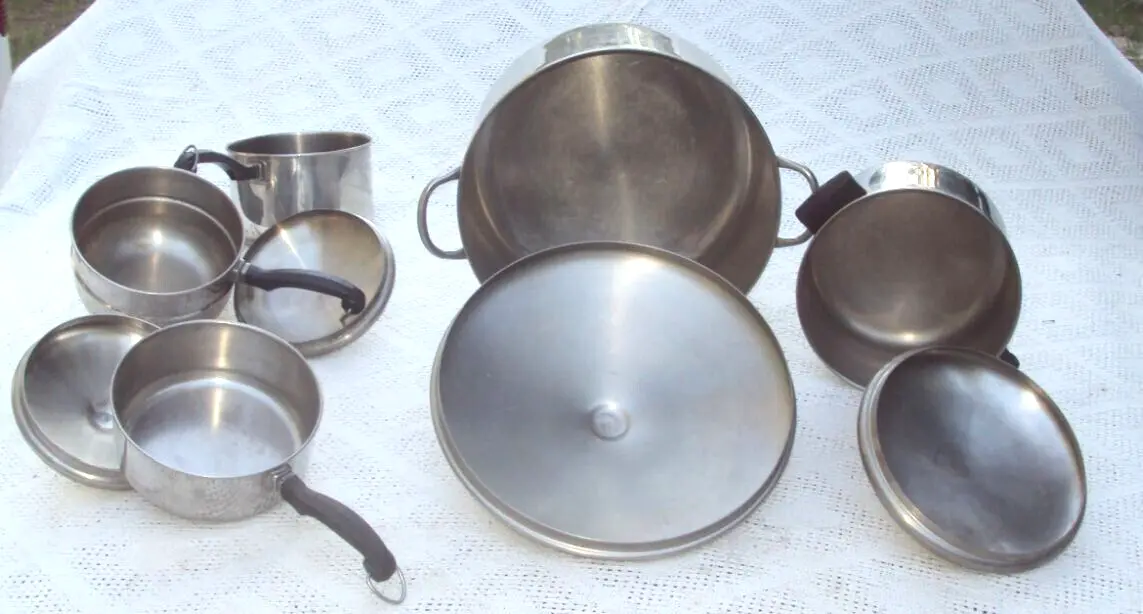 VTG Farberware Stainless Steel Pots Pans 9 Pc Set 12qt Soup pot