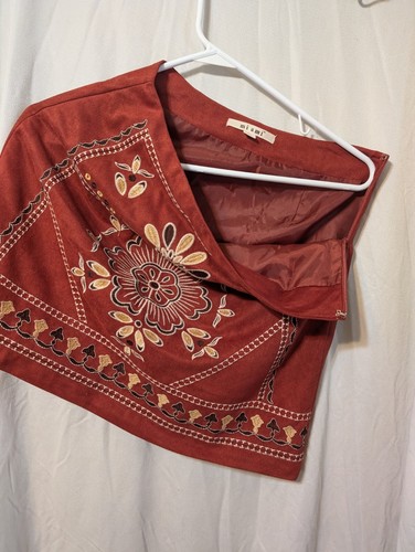 Miami by Francesca's Embroidered Micro-suede Rust Colored Mini Skirt - Picture 7 of 8