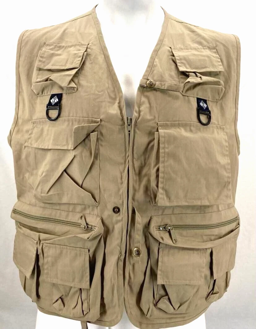 Columbia PFG Khaki Pockets Outdoor Lightweight Tactical Hunting Vest Mens L/XL