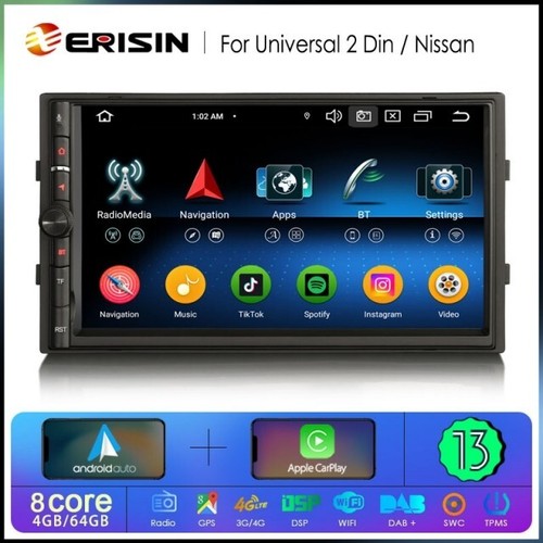 Erisin ES6736U Autoradio GPS 2 DIN Android 13 Wifi 4G Carplay Auto 4GB