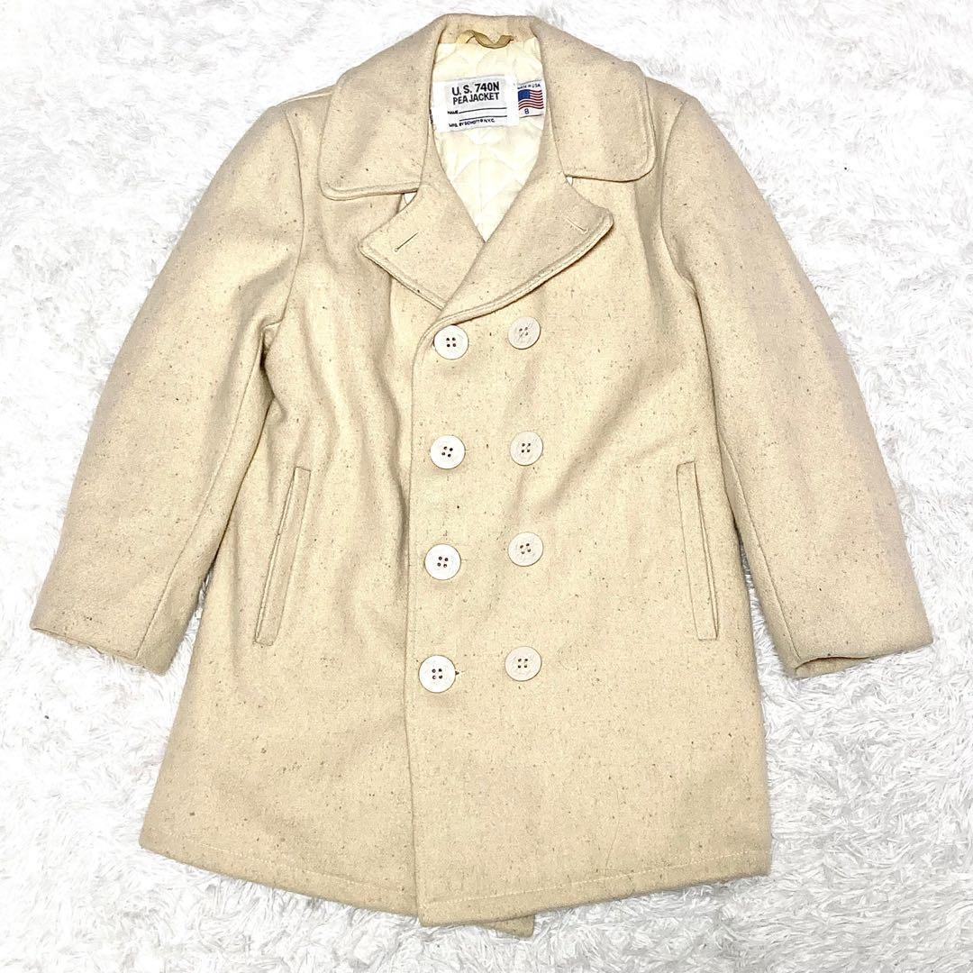 Schott U.S.740N Pea Coat Wool Ivory Size 38 Made In USA USED Schott U.S.740N Pea Coat Wool Ivory Size 38 Made In USA USED