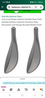2 pcsLeafShapeCabinetHandles DoorPullsHandlesKtchnCabinets LeafDesignBrshdNickel