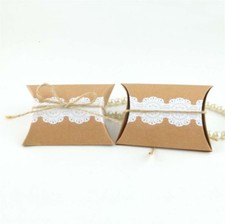 100Pcs Lace Kraft Paper Pillow favor Box Wedding Party Favour Gift Candy Boxes