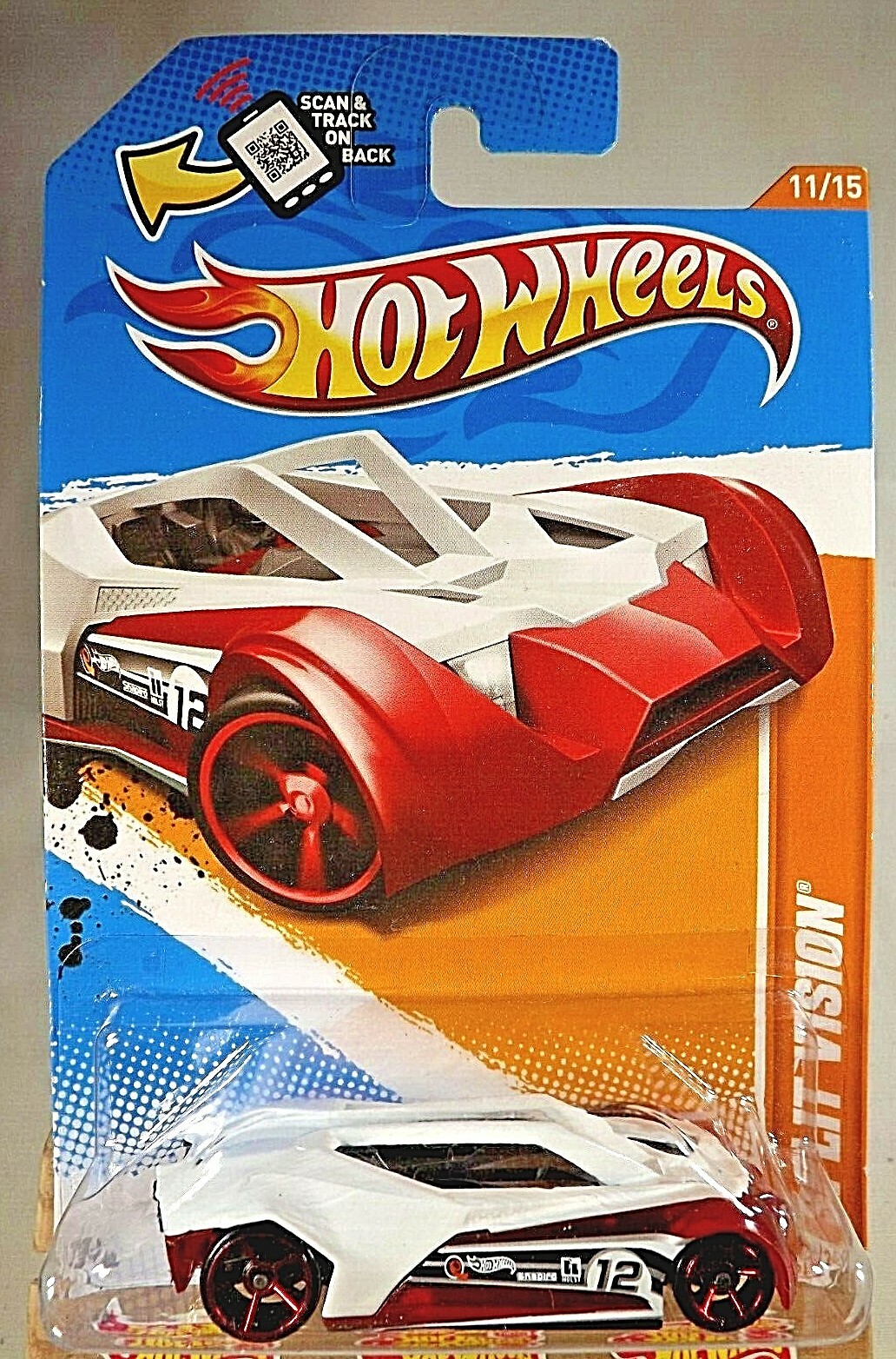 2012 Hot Wheels #76 Track Stars 11/15 SPLIT VISION White w/Red OH5 Spoke Wheel