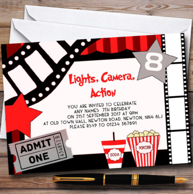 Film Night Movie Cinema Personalised Childrens Birthday Party Invitations
