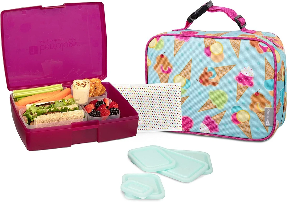 Bentology Lunch Bag Box Set - Bento 12 Piece - Pink - Ice Cream