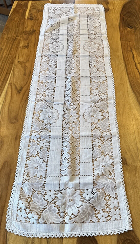 Floral Lace Dresser Scarf Table Runner 5 Foot By 13.5 Inches - White