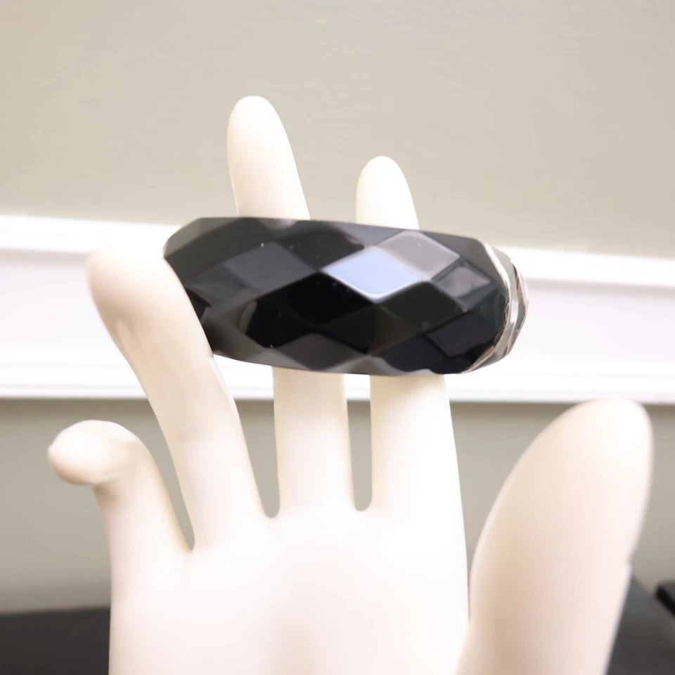 Pulsera Ann Taylor Art Deco Gruesa Azul Marino Facetada Lucite Tono Plateado Bisagras Firmada Foto 4 de 4