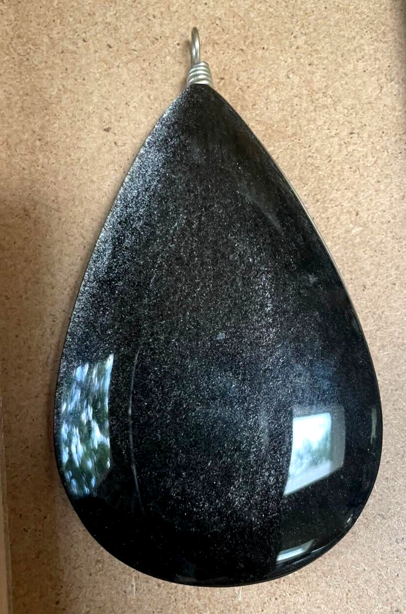 Obsidian black extra large stone statement pendan… - image 1