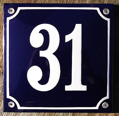 16x16cm. WHITE No.27 ON A BLUE BACKGROUND HOUSE NUMBER 27 FRENCH ENAMEL SIGN
