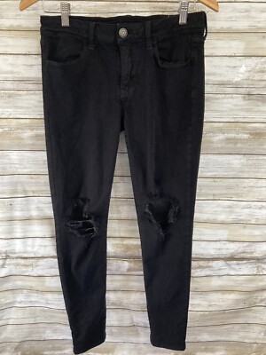 American Eagle Black Jeggings Women Sz 8 Ne(x)t Level Stretch HOLES Jeans j144