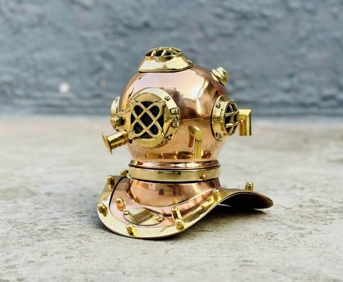 Nautical Diving Helmet 6" Copper Brass Diving Helmet With Wooden Base | US Navy - Picture 8 of 11
