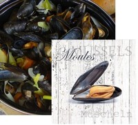 "20 Servietten\"Moules\"Mies-Muscheln*Shabby*Maritim*Holzwand*Beach*33X33*Muschel"